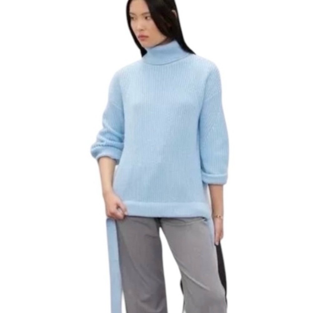 Jason Wu Collective Turtleneck Sweater Chunky Rib Knit Tie Detail Size XS